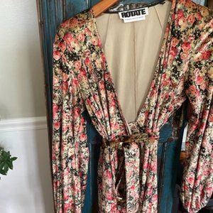 Rotate Birger Floral Satin Velvet Wrap Dress